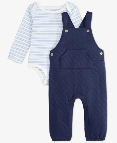 First Impressions Baby Boys' Striped Bodysuit And Quilted Overall, 2-piece Set, Macy's Exclusive In Blue