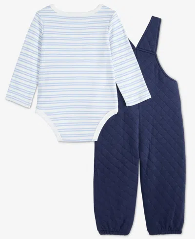 First Impressions Baby Boys' Striped Bodysuit And Quilted Overall, 2-piece Set, Macy's Exclusive In Blue