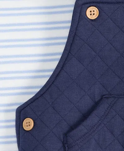 First Impressions Baby Boys' Striped Bodysuit And Quilted Overall, 2-piece Set, Macy's Exclusive In Blue