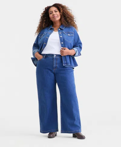 Style & Co Plus Size High-rise Wide-leg Jeans, Macy's Exclusive In Blue