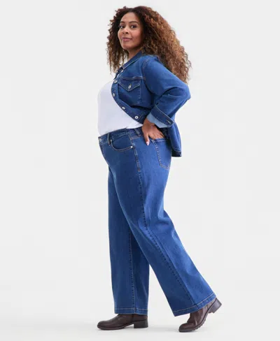Style & Co Plus Size High-rise Wide-leg Jeans, Macy's Exclusive In Blue