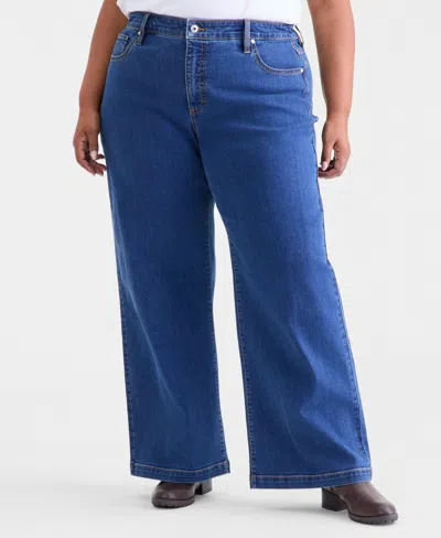 Style & Co Plus Size High-rise Wide-leg Jeans, Macy's Exclusive In Blue
