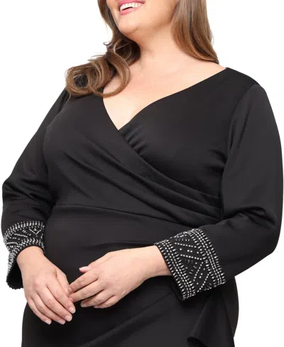 Alex Evenings Plus Size Surplice Neck Scuba Crepe Sheath Dress In Black