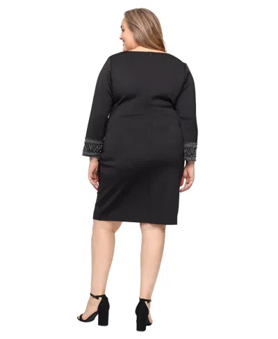 Alex Evenings Plus Size Surplice Neck Scuba Crepe Sheath Dress In Black