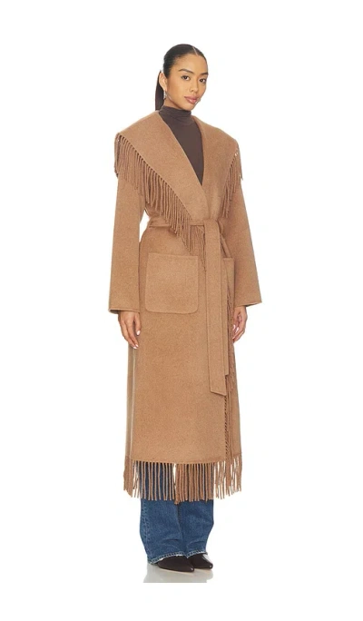 Simkhai Carrie Fringe Robe Coat In Brown