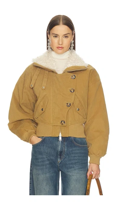 Isabel Marant Étoile Oana Fleece-trimmed Cotton-twill Jacket In Brown