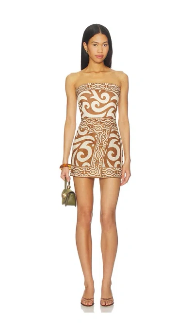 Johanna Ortiz Raiz Ritual Strapless Printed Linen Mini Dress In Brown