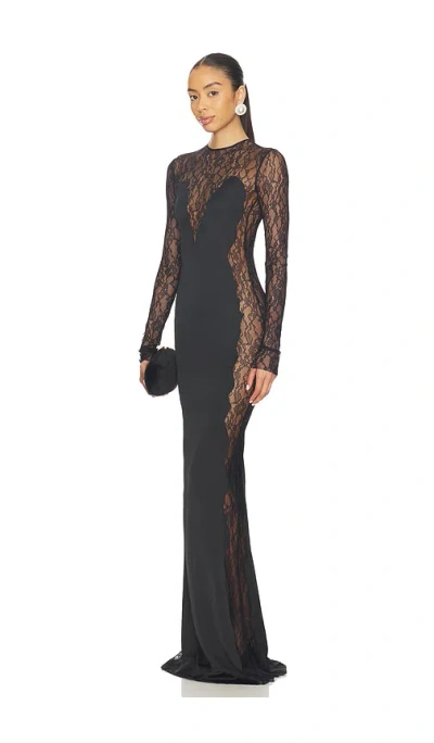 The New Arrivals By Ilkyaz Ozel Jean Lace Detailed Satin Maxi Dress In Black