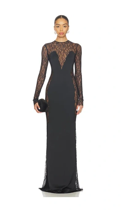 The New Arrivals By Ilkyaz Ozel Jean Lace Detailed Satin Maxi Dress In Black