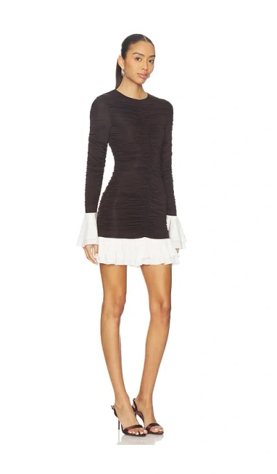 Rotate Birger Christensen Ruched Detailing Dress In Brown In Black