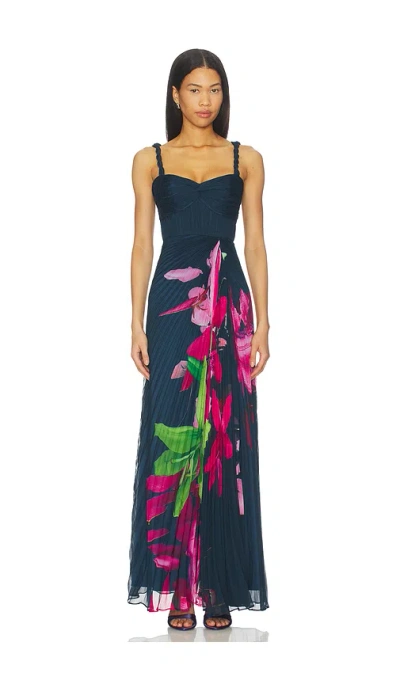 Amur Drea Pleated Gown In Blue