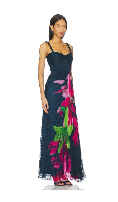 Amur Drea Pleated Gown In Blue