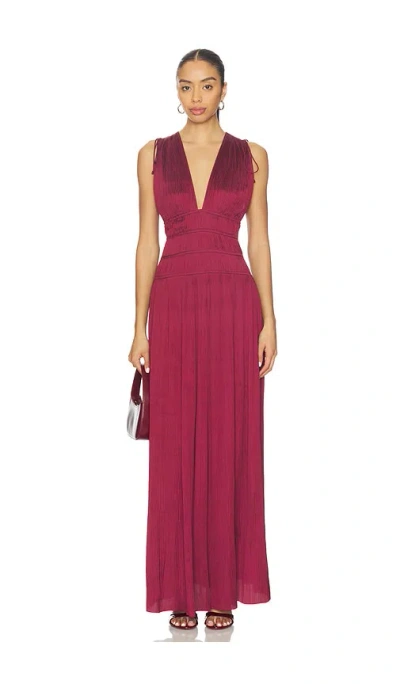 Ulla Johnson Tasneem Pleated Deep-v Satin Gown In Burgundy