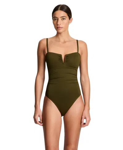 Ralph Lauren Women's V-wire One-piece Swimsuit In Green