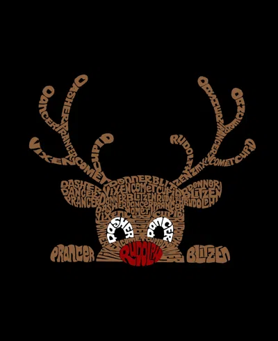 La Pop Art Women's Peeking Reindeer Word Art V-neck T-shirt In Black