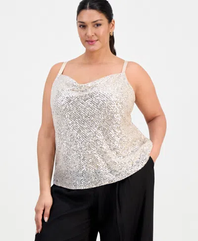 Tahari Asl Plus Size Sequinned Cowlneck Camisole In Silver