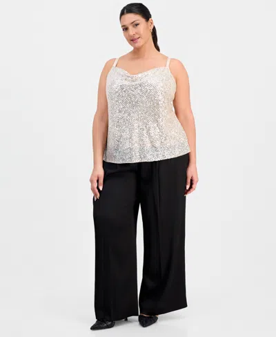Tahari Asl Plus Size Sequinned Cowlneck Camisole In Silver