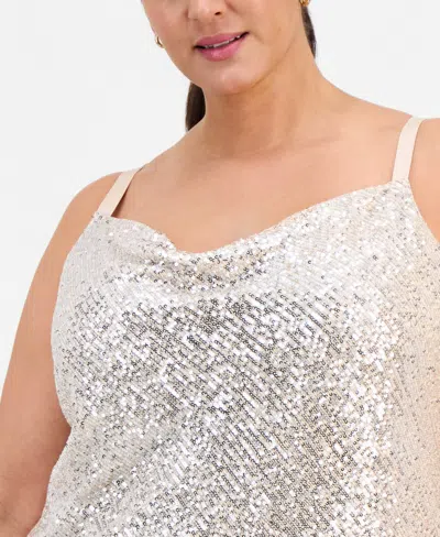 Tahari Asl Plus Size Sequinned Cowlneck Camisole In Silver