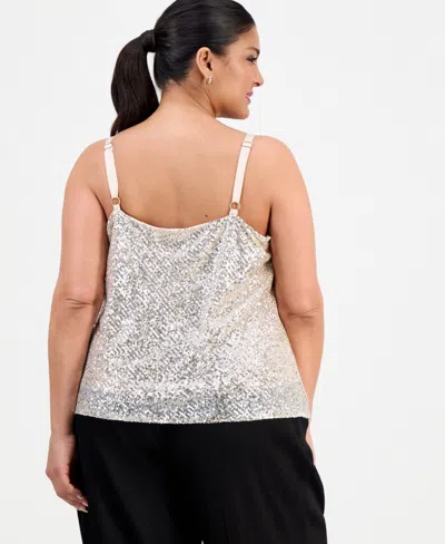 Tahari Asl Plus Size Sequinned Cowlneck Camisole In Silver