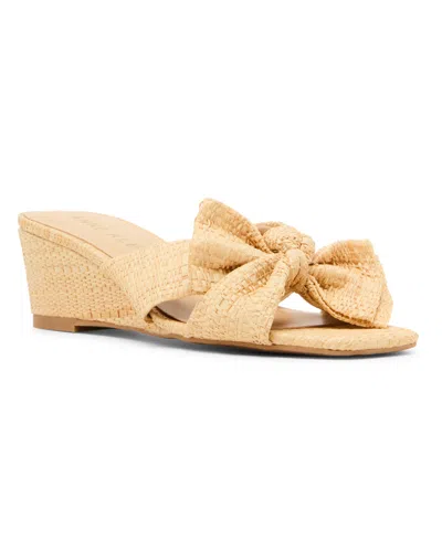 Anne Klein Dara Bow Wedge Slide Sandal In Brown