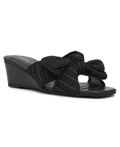Anne Klein Dara Bow Wedge Slide Sandal In Black
