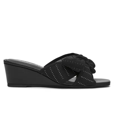 Anne Klein Dara Bow Wedge Slide Sandal In Black