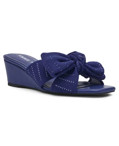 Anne Klein Dara Bow Wedge Slide Sandal In Blue