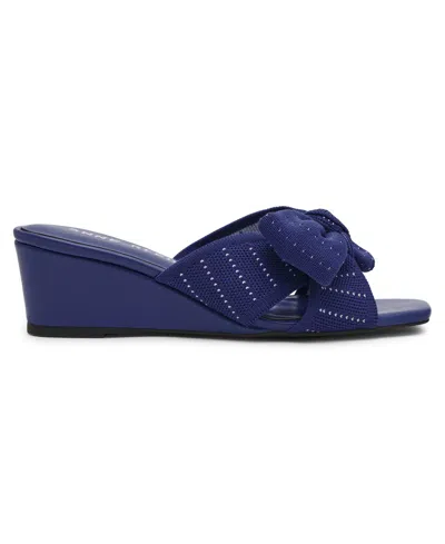 Anne Klein Dara Bow Wedge Slide Sandal In Blue