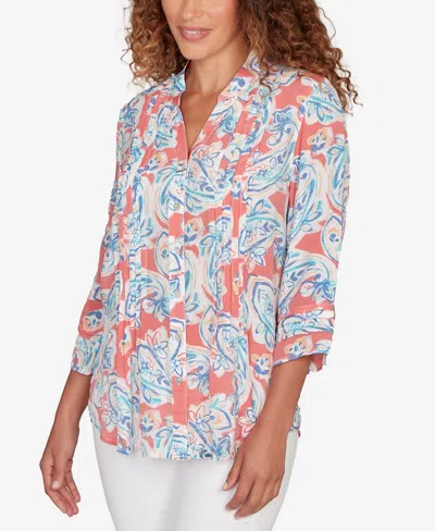 Ruby Rd. Petite Paisley Silky Gauze Button Front Top In Multi
