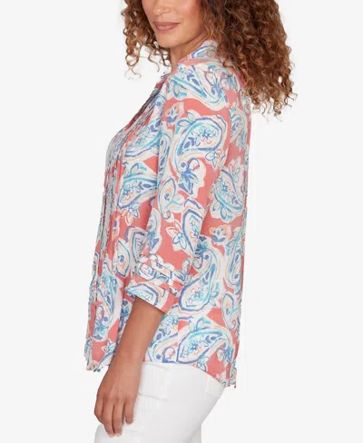 Ruby Rd. Petite Paisley Silky Gauze Button Front Top In Multi