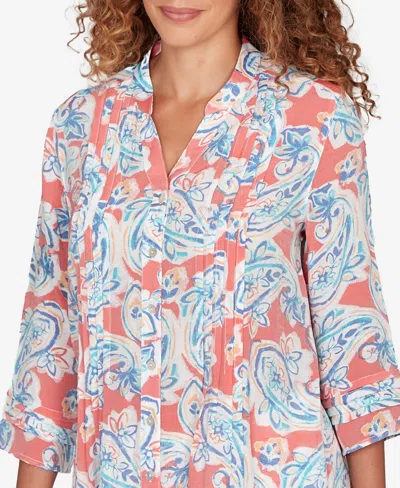 Ruby Rd. Petite Paisley Silky Gauze Button Front Top In Multi