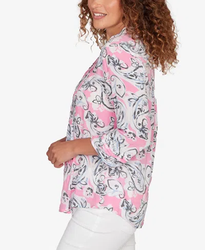 Ruby Rd. Petite Paisley Silky Gauze Button Front Top In Multi
