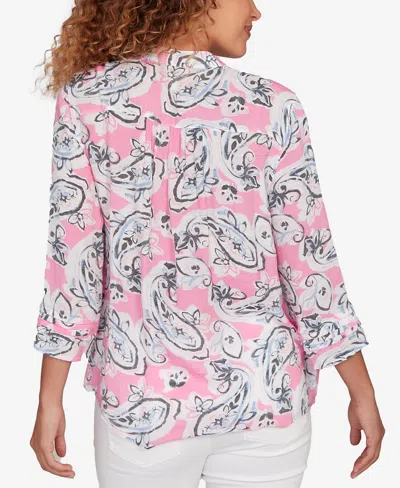 Ruby Rd. Petite Paisley Silky Gauze Button Front Top In Multi