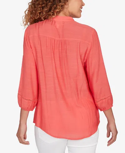 Ruby Rd. Petite Solid Silky Slub Pleated Button Front Top In Pink