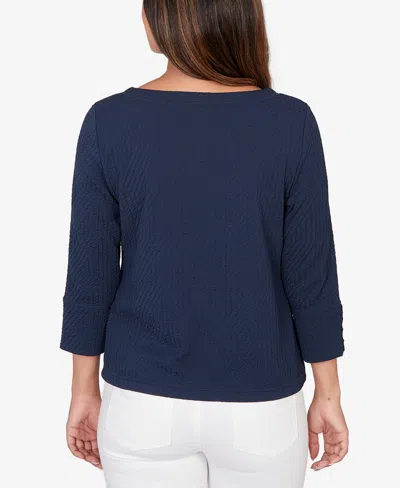 Ruby Rd. Petite Abstract Textured Pucker Knit Boxy Top In Blue