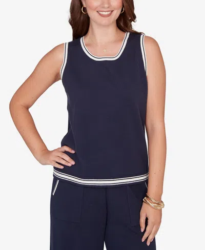 Ruby Rd. Petite Tipped Trim Sweater Tank Top In Blue