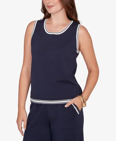 Ruby Rd. Petite Tipped Trim Sweater Tank Top In Blue
