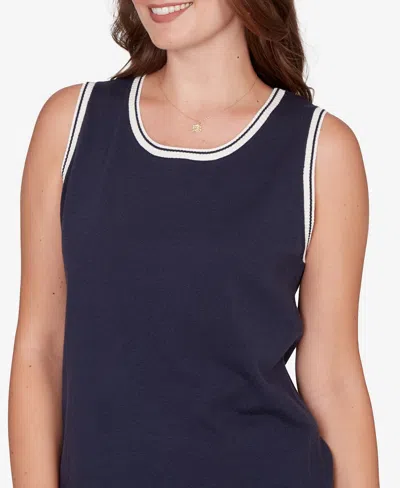 Ruby Rd. Petite Tipped Trim Sweater Tank Top In Blue