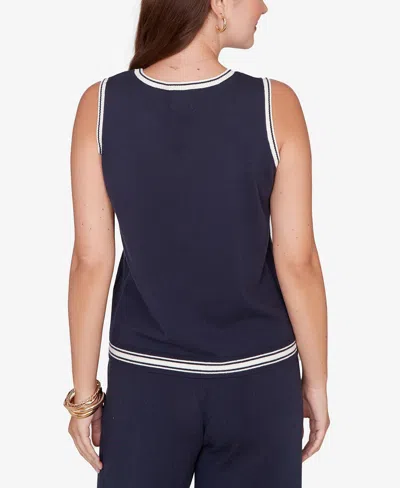 Ruby Rd. Petite Tipped Trim Sweater Tank Top In Blue