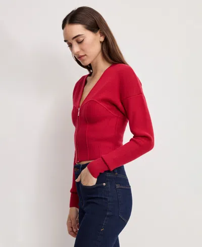 Good American Women's V-neck Front Zipper Sweater In Red