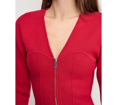 Good American Women's V-neck Front Zipper Sweater In Red