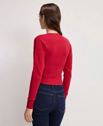 Good American Women's V-neck Front Zipper Sweater In Red