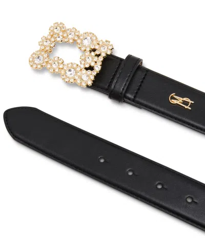 Steve Madden Women's Rhinestone Floral Buckle Belt In Black