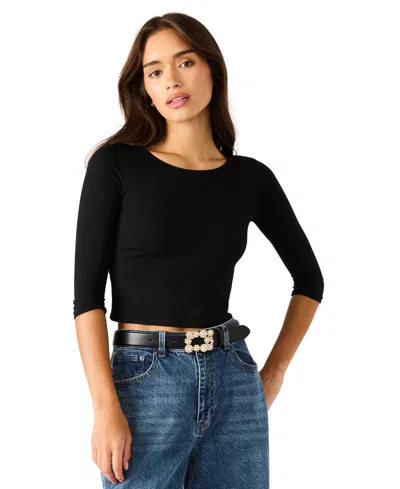 Steve Madden Women's Rhinestone Floral Buckle Belt In Black