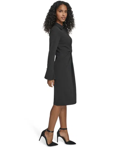 Calvin Klein Petite Collar Long-sleeve Midi Shirtdress In Black