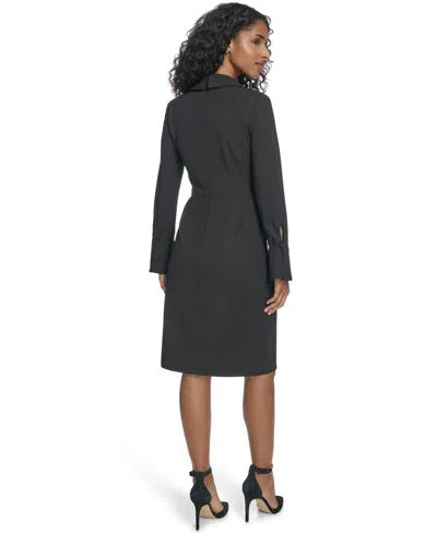 Calvin Klein Petite Collar Long-sleeve Midi Shirtdress In Black