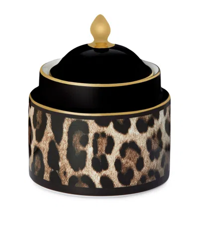 Dolce & Gabbana Casa Porcelain Leopard Print Sugar Bowl In Black