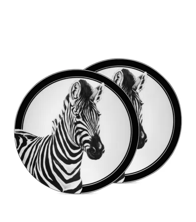 Dolce & Gabbana Casa Set Of 2 Zebra Bread Plates In Black