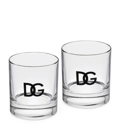 Dolce & Gabbana Casa Set Of 2 Dg Millennials Logo Shot Glasses In Transparent