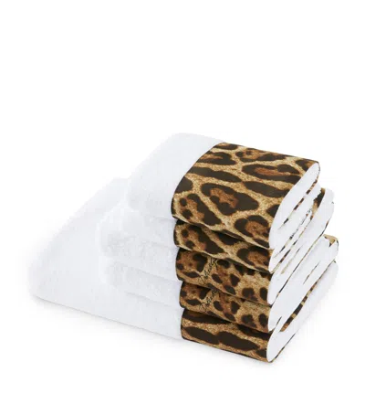 Dolce & Gabbana Casa Set Of 5 Cotton Leopardo Bath Towels In Brown